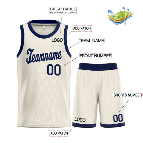 Custom Cream Navy Classic Sets Sports Uniform Basketball Jersey
