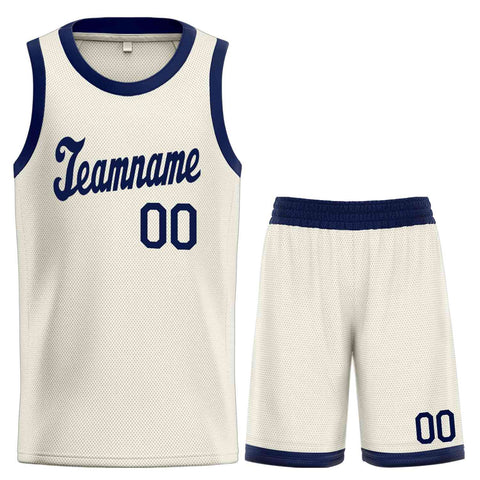 Custom Cream Navy Classic Sets Sports Uniform Basketball Jersey