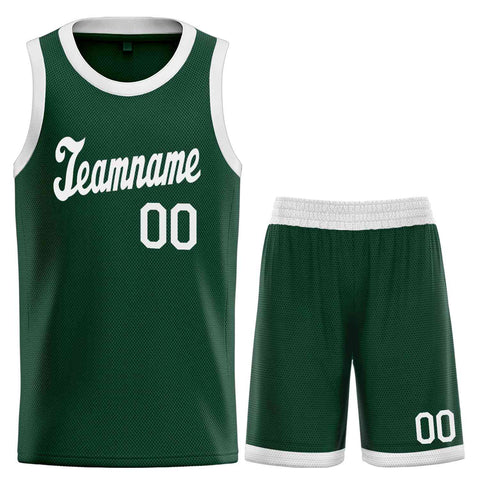 Custom Hunter Green White Classic Sets Sports Uniform Basketball Jersey