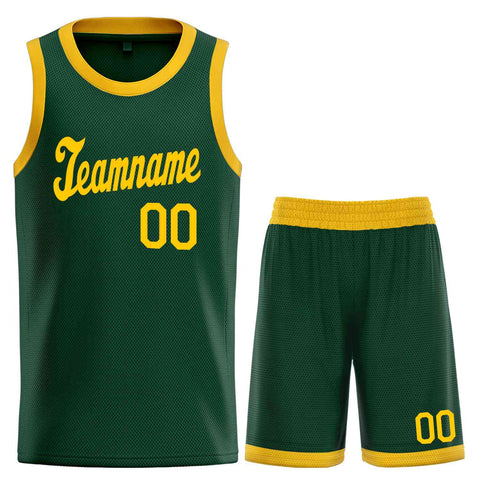 Custom Hunter Green Yellow Classic Sets Sports Uniform Basketball Jersey