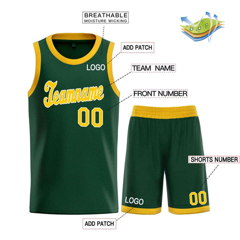 Custom Hunter Green Yellow-White Classic Sets Sports Uniform Basketball Jersey