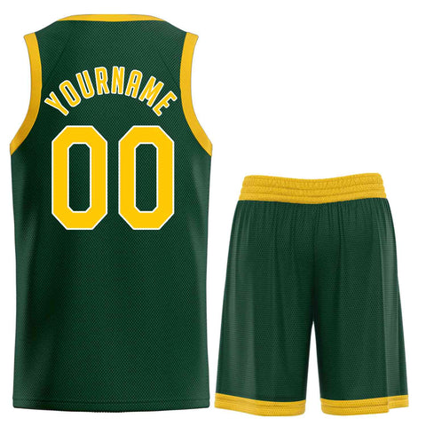 Custom Hunter Green Yellow-White Classic Sets Sports Uniform Basketball Jersey