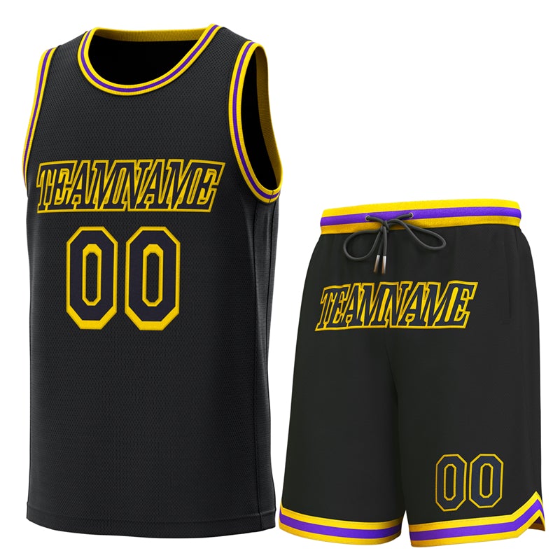 KXK Custom Black Yellow-Purple-Classic Sets Basketball Jersey