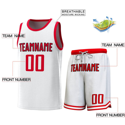 Custom White Red Classic Sets Basketball Jersey