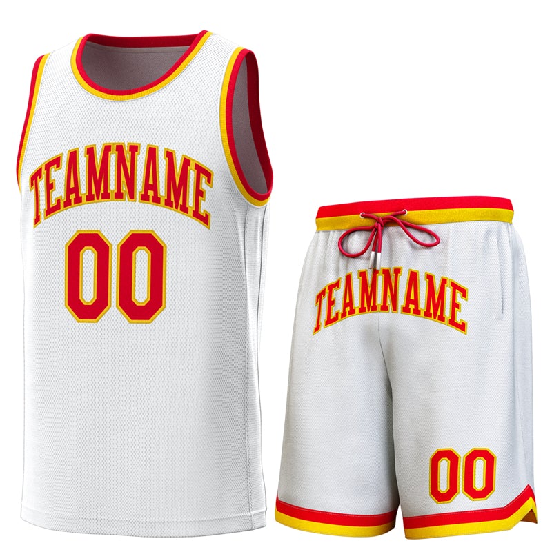 KXK Custom White red-yellow Classic Sets Basketball Jersey