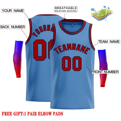 Custom Light Blue Red-Navy Classic Tops Casual Basketball Jersey