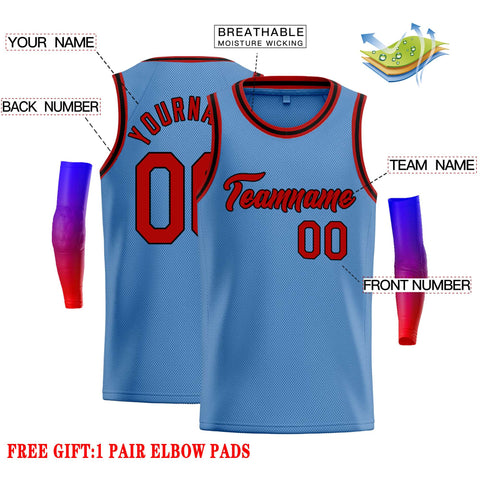 Custom Light Blue Red-Black Classic Tops Casual Basketball Jersey