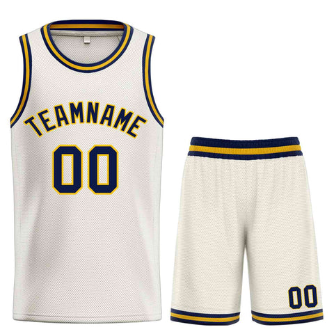 Custom Cream Navy-Yellow Classic Sets Bull Basketball Jersey