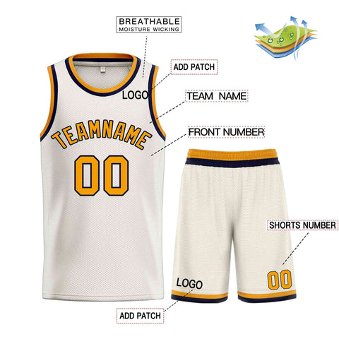 Custom Cream Yellow-Navy Classic Sets Bull Basketball Jersey