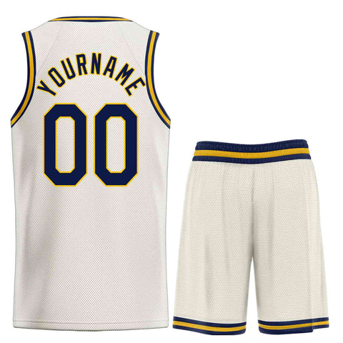 Custom Cream Navy-Yellow Heal Sports Uniform Classic Sets Basketball Jersey