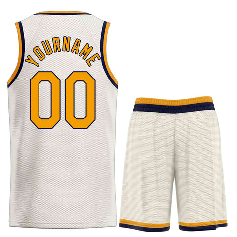 Custom Cream Yellow-Navy Heal Sports Uniform Classic Sets Basketball Jersey