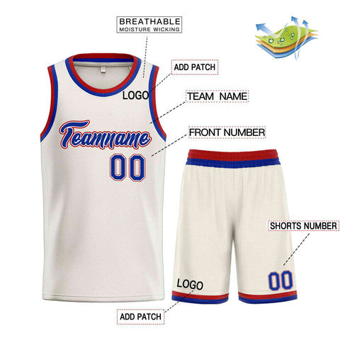 Custom Cream Royal-Red Heal Sports Uniform Classic Sets Basketball Jersey