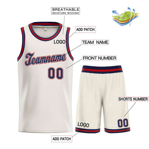 Custom Cream Navy-Maroon Classic Sets Sports Uniform Basketball Jersey