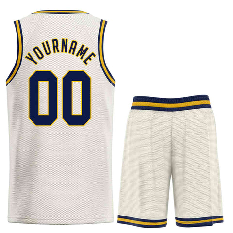 Custom Cream Navy-Yellow Classic Sets Sports Uniform Basketball Jersey