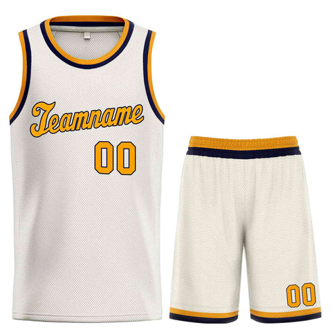 Custom Cream Yellow-Navy Classic Sets Sports Uniform Basketball Jersey