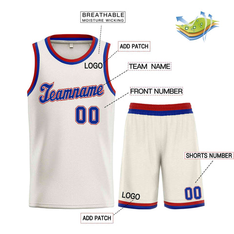 Custom Cream Royal-Red Classic Sets Sports Uniform Basketball Jersey