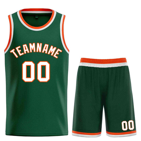 Custom Hunter Green White-Orange Bull Classic Sets Curved Basketball Jersey