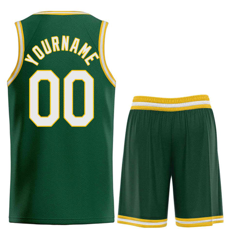Custom Hunter Green White-Yellow Heal Sports Uniform Classic Sets Basketball Jersey