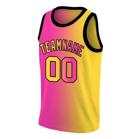 Custom Pink Yellow-Black Gradient Fashion Tops Basketball Jersey