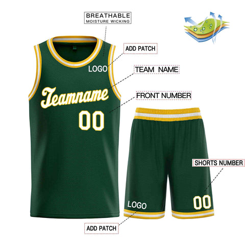 Custom Hunter Green White-Yellow Classic Sets Sports Uniform Basketball Jersey