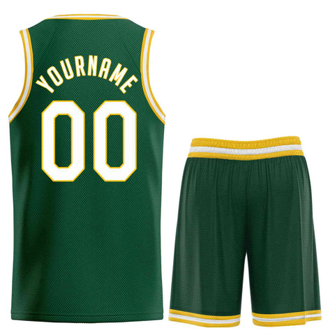 Custom Hunter Green White-Yellow Classic Sets Sports Uniform Basketball Jersey
