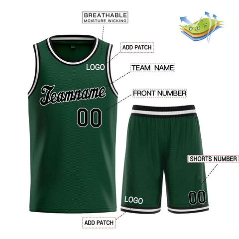 Custom Hunter Green Black-White Classic Sets Sports Uniform Basketball Jersey