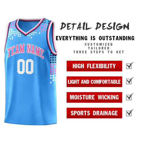Custom Powder Blue Square Grid Graffiti Pattern Sports Uniform Basketball Jersey