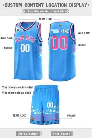 Custom Powder Blue Square Grid Graffiti Pattern Sports Uniform Basketball Jersey