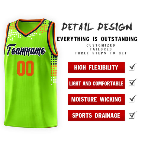 Custom Neon Green Square Grid Graffiti Pattern Sports Uniform Basketball Jersey