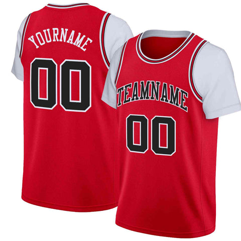 Custom Red Black-White Classic Tops Casual Fake Sleeve Basketball Jersey