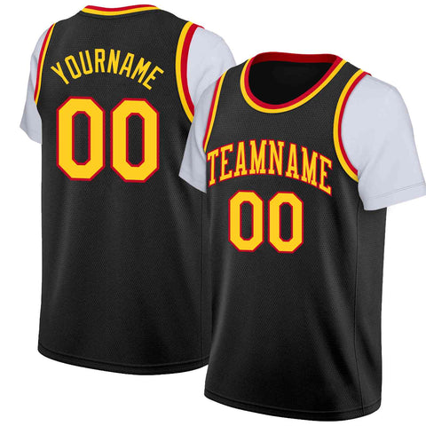 Custom Black Yellow-Red Classic Tops Casual Fake Sleeve Basketball Jersey