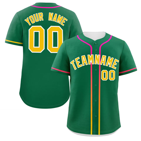 Custom Kelly Green Gold Personalized Gradient Ribbed Design Authentic Baseball Jersey