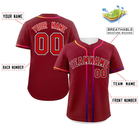 Custom Crimson Red Personalized Gradient Ribbed Design Authentic Baseball Jersey