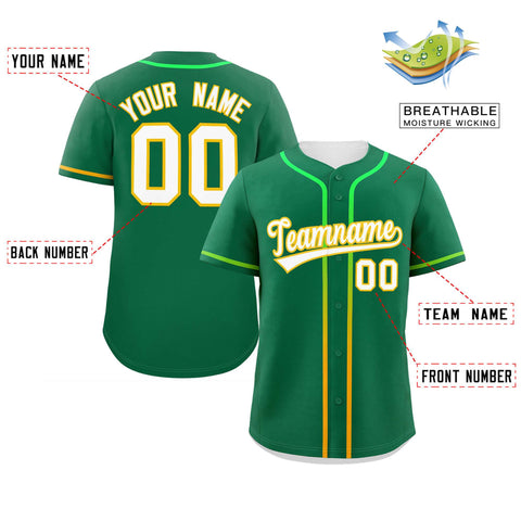 Custom Kelly Green White Personalized Gradient Ribbed Design Authentic Baseball Jersey