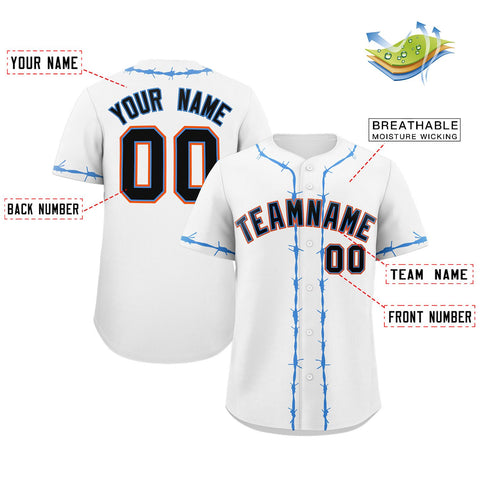 Custom White Powder Blue Thorns Ribbed Classic Style Authentic Baseball Jersey