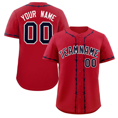 Custom Red Navy Thorns Ribbed Classic Style Authentic Baseball Jersey