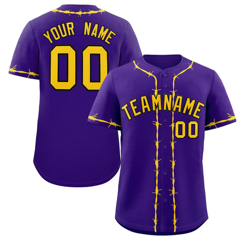 Custom Purple Gold Thorns Ribbed Classic Style Authentic Baseball Jersey
