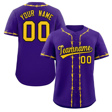 Custom Purple Gold Thorns Ribbed Classic Style Authentic Baseball Jersey