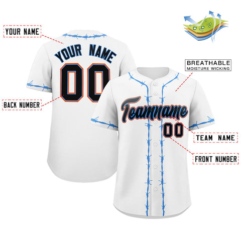 Custom White Powder Blue Thorns Ribbed Classic Style Authentic Baseball Jersey