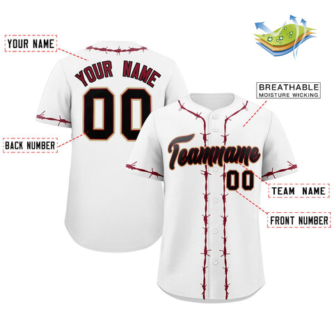 Custom White Crimson Thorns Ribbed Classic Style Authentic Baseball Jersey