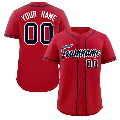 Custom Red Navy Thorns Ribbed Classic Style Authentic Baseball Jersey
