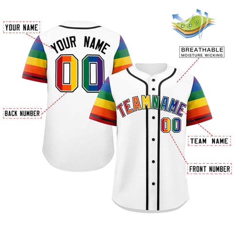 Custom White LGBT Rainbow For Pride Month Raglan Sleeve Authentic Baseball Jersey