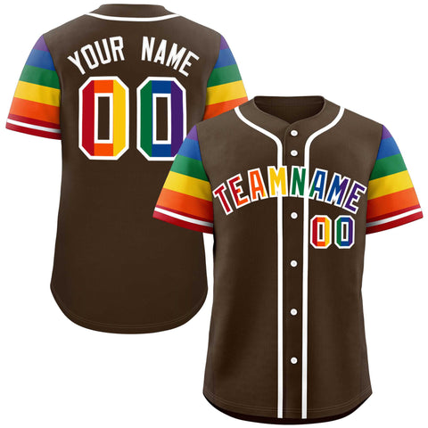 Custom Brown LGBT Rainbow For Pride Month Raglan Sleeve Authentic Baseball Jersey
