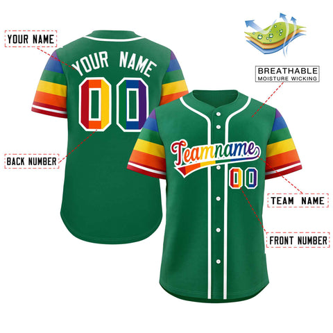 Custom Kelly Green LGBT Rainbow For Pride Month Raglan Sleeve Authentic Baseball Jersey