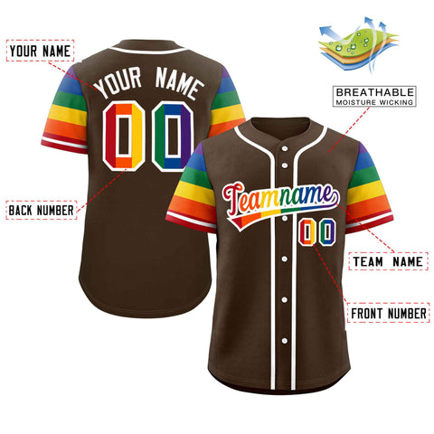 Custom Brown LGBT Rainbow For Pride Month Raglan Sleeve Authentic Baseball Jersey