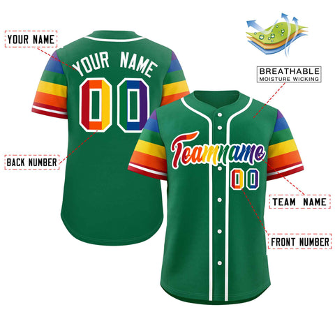 Custom Kelly Green LGBT Rainbow For Pride Month Raglan Sleeve Authentic Baseball Jersey