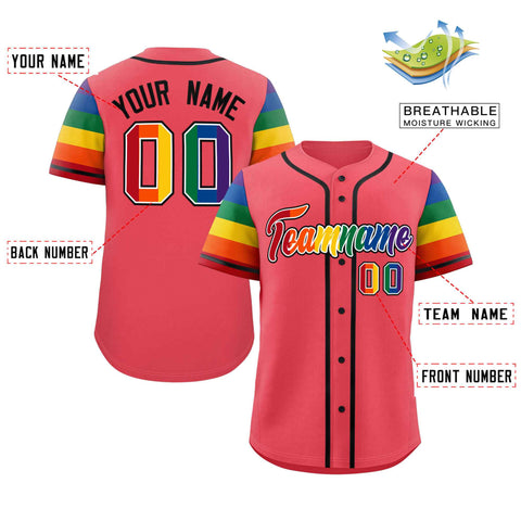 Custom Light Red LGBT Rainbow For Pride Month Raglan Sleeve Authentic Baseball Jersey