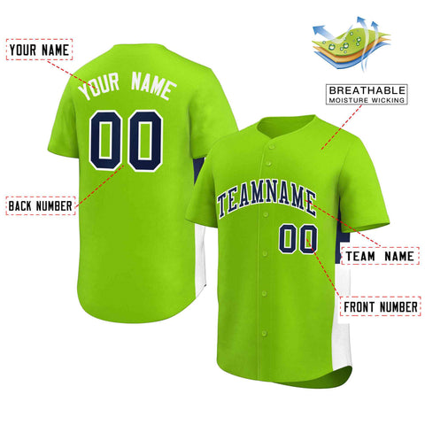 Custom Neon Green Navy-White Personalized Side Two-Tone Design Authentic Baseball Jersey