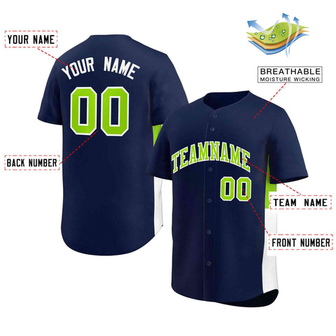 Custom Navy Neon Green-White Personalized Side Two-Tone Design Authentic Baseball Jersey