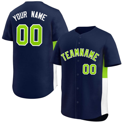 Custom Navy Neon Green-White Personalized Side Two-Tone Design Authentic Baseball Jersey
